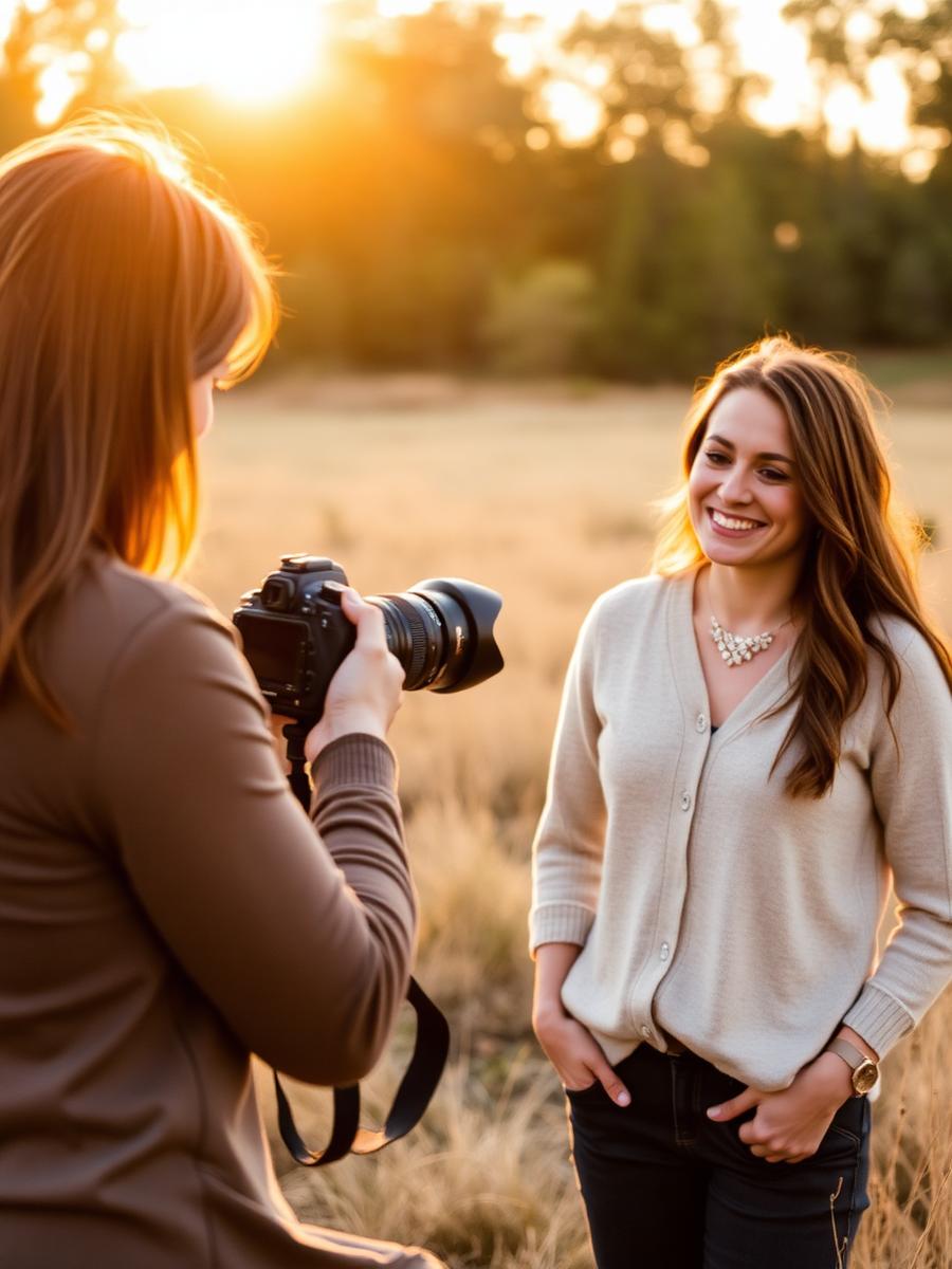 Photographer reviewing shots between client sessions